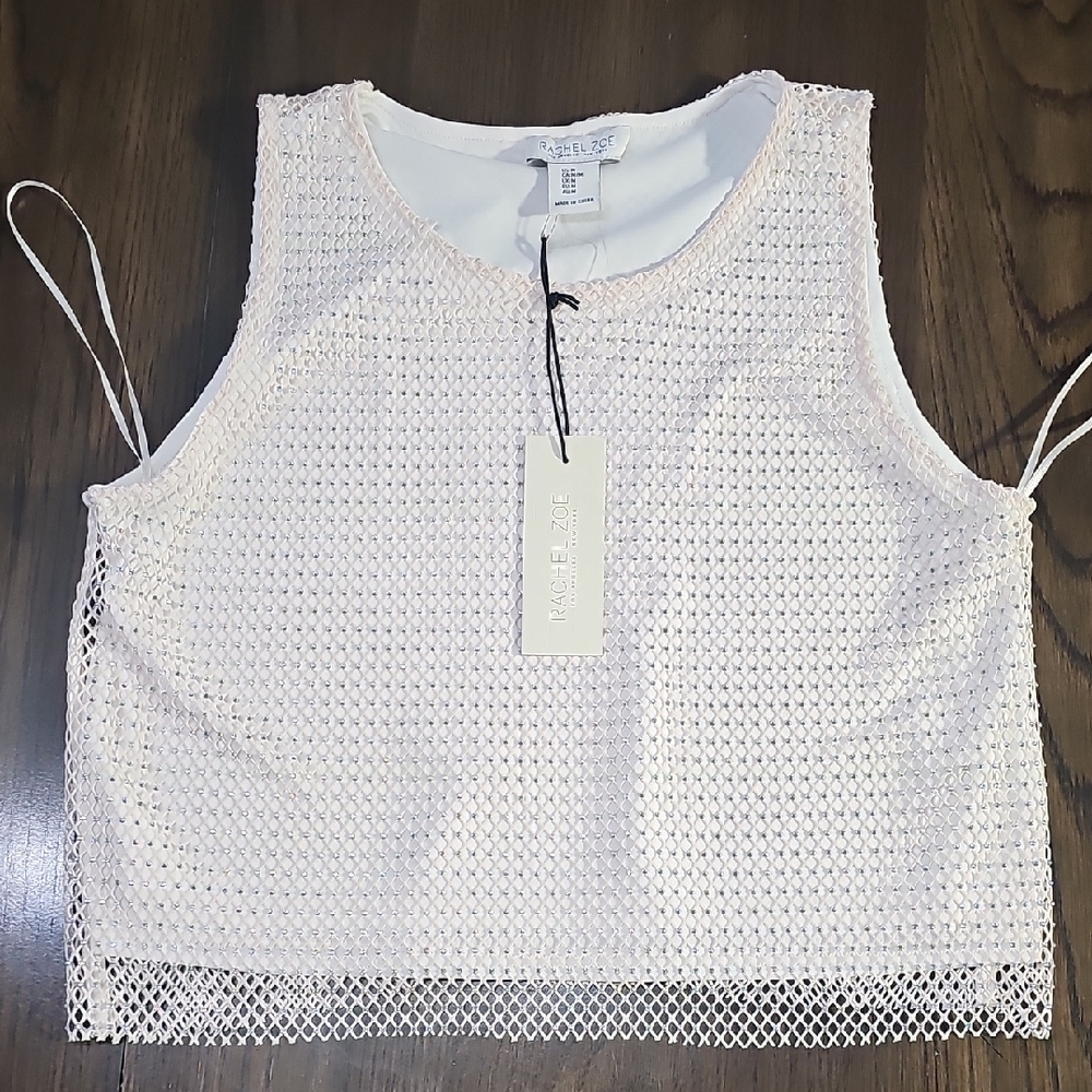 Rachel Zoe Cream Mesh Crop Top